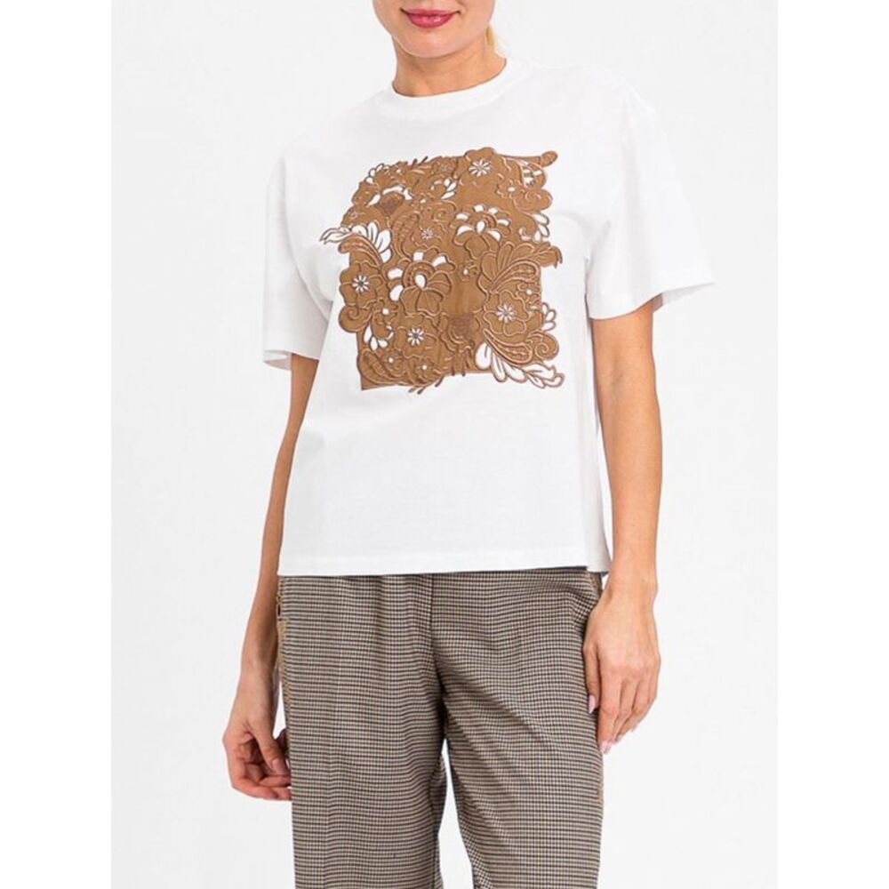 Twinset Women Twinset Floral Embroidered Cotton Crew Neck T-Shirt